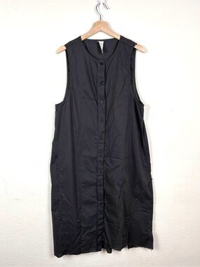 ⁠Rare/Self Women’s 4 Black Cotton Sleeveless Button Down Lagenlook Shirt Dress